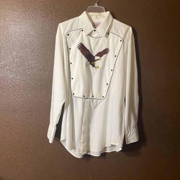 Ely Diamond - White Long-Sleeve Black Snap Shirt with Eagle Sz XL - Picture 2 of 14